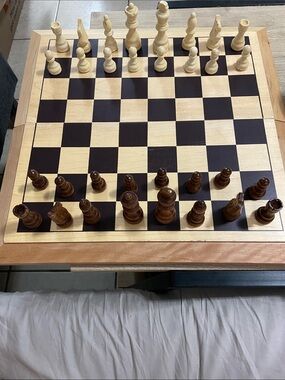 VTG Wooden Chess / Checkers Set - Natural and Dark Brown - Classis Games Board